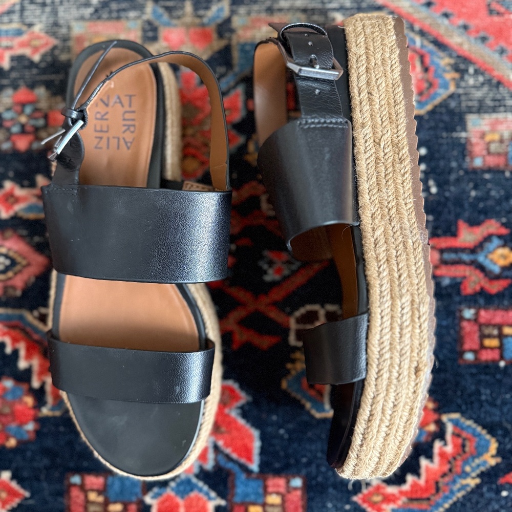 Naturalizer Black Leather Espadrille Platform Sandals
